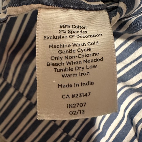 TALBOTS SLEEVELESS Applique V Neck Blouse SIZE 6 Striped Tunic Cotton Blend - Picture 6 of 7